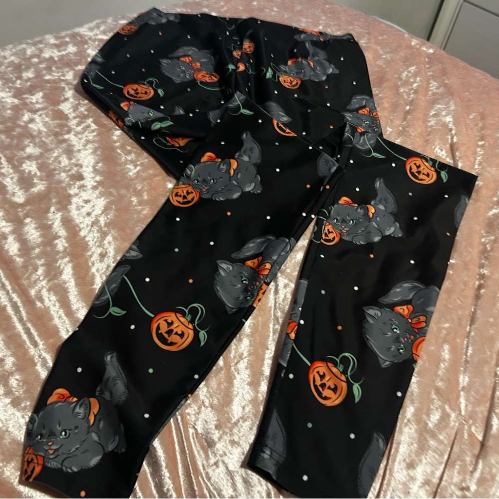 Sourpuss Halloween Cat and Pumpkin Leggings